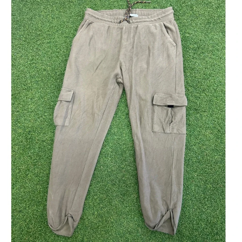 Zara Man Cargo Joggers Olive Taupe Textured Drawstring Pants XL